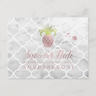 Cartão Postal De Anúncio Rosa PixDezines Dourado/Pineapple/Save our Date