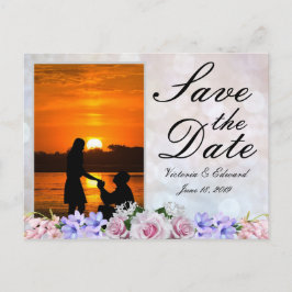 Cartão Postal De Anúncio Rosa Rosa | Casamento de Salvar a Data de Bokeh de