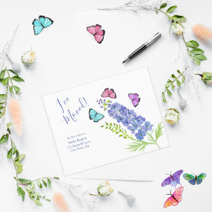 Cartão Postal De Anúncio Rosa, Roxo, Borboletas Delfinium Eu me Movi