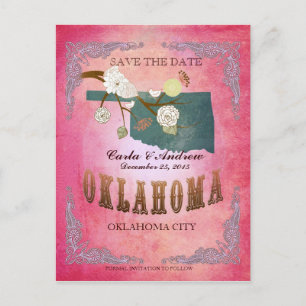 Cartão Postal De Anúncio Rosa Salve A Data - Mapa De Oklahoma Com Adoráveis