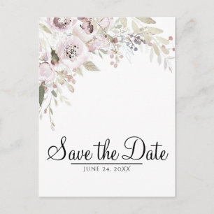Cartão Postal De Anúncio Rosa Suave Aquarela Elegante Floral Salve a Data