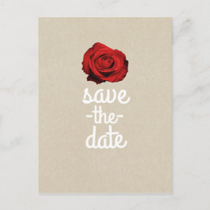 Cartão Postal De Anúncio Rosa Vermelha Kraft Rústico Casamento Salve a Data