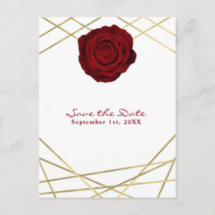 Cartão Postal De Anúncio Rosa Vermelha & Linhas Douradas Floral Elegante Sa