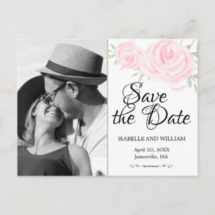 Cartão Postal De Anúncio Rosas de Aguarela Cor-de-Rosa Foto Save the Date