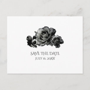 Cartão Postal De Anúncio Rosas de Aquarela Preta Casamento Salve A Data