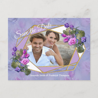 Cartão Postal De Anúncio Rosas e Tulipas de Aquarela Azul Violeta com c Dou