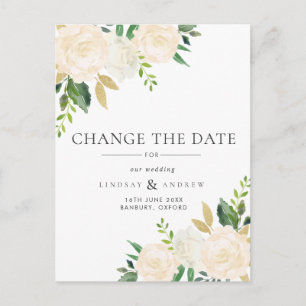Cartão Postal De Anúncio Rosas marfim românticos Mudam a data