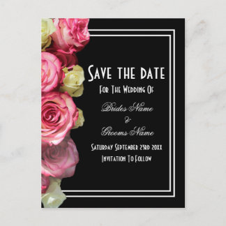 Cartão Postal De Anúncio Rosas no casamento negro salvem a data