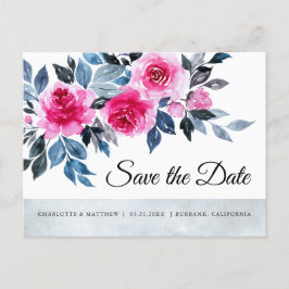 Cartão Postal De Anúncio Rosas Rosa Watercolor Botânica Salva A Data