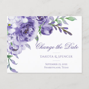 Cartão Postal De Anúncio Rosas Roxas   Elegante Mudança de Data em Aquarela
