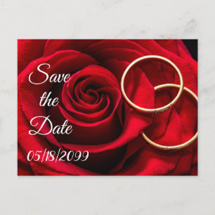 Cartão Postal De Anúncio Rosas Vermelhas com Alianças de Casamento Save the