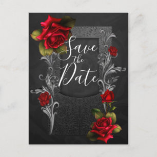 Cartão Postal De Anúncio Rosas Vermelhas Ornamentais Casamento Gótico Salve