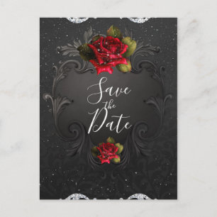 Cartão Postal De Anúncio Rosas Vermelhas Ornamentais Vintage Pretas Salva o