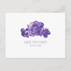 Cartão Postal De Anúncio Rosas Vintage em Aquarela Roxa Save The Date