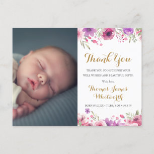 Cartão Postal De Anúncio Roteiro de Bebê Menino Obrigado Foto Floral Anúnci