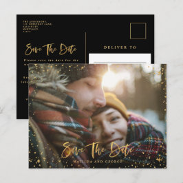 Cartão Postal De Anúncio roteiro de estrelas douradas foto casamento modern