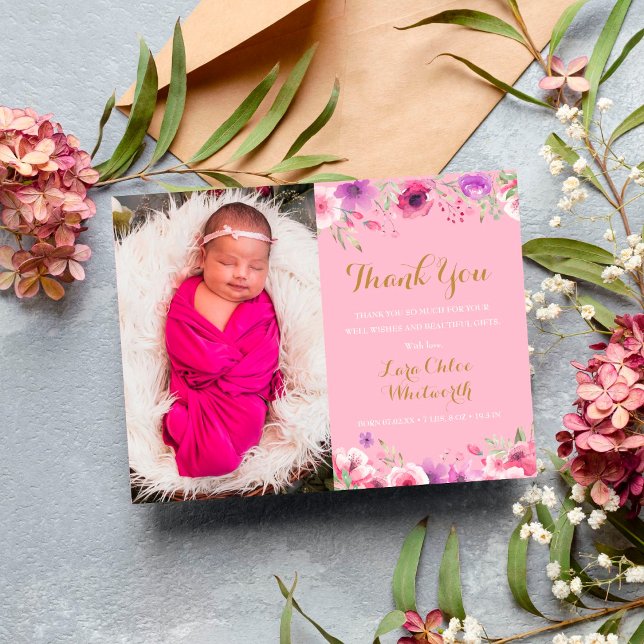 Cartão Postal De Anúncio Roteiro de Foto de Menina Bebê Agradecimento Flora (Criador carregado)