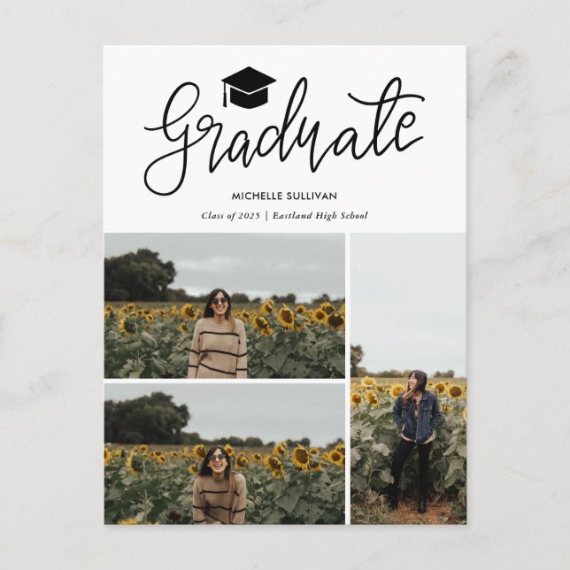 Cartão Postal De Anúncio Roteiro de Graduado | Colagem de Três Fotos de Gra (Frente)