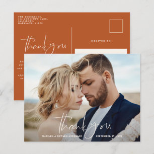 Cartão Postal De Anúncio Roteiro foto casamento agradecimento moderno minim