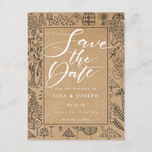 Cartão Postal De Anúncio Roteiro Rustic Kraft da Floresta Woodland Salve a