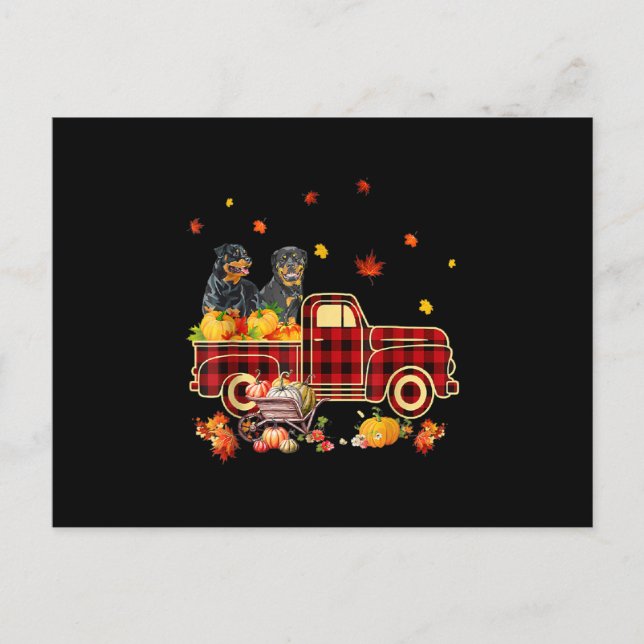 Cartão Postal De Anúncio Rottweiler Pumpkin Caminhão Cai Folha de Graças (Frente)