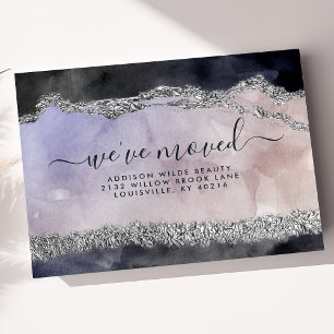 Cartão Postal De Anúncio Rótulo Aquarela Roxo Preto Prata Em Movimento