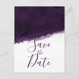 Cartão Postal De Anúncio Roxo Ameixa Aquarela & Dourado Moderno Salve a Dat