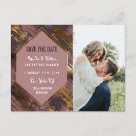 Cartão Postal De Anúncio Roxo Bege Dourado Pinceladas Moderno Salvar Data