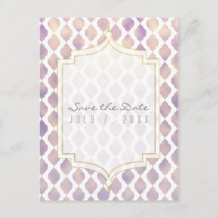 Cartão Postal De Anúncio Roxo Dourado & Branco Save the Date Casamento Marr