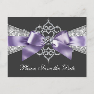 Cartão Postal De Anúncio Roxo e Preto Salve a Data