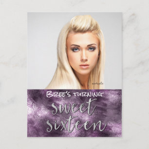 Cartão Postal De Anúncio Roxo Falso Glamour Chic Foto Sweet 16