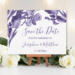Cartão Postal De Anúncio Roxo Iris Floral Salvar a Data