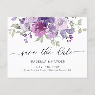 Cartão Postal De Anúncio Roxo Lilás Lilac Floral Água Cor Salve O Data