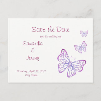 Cartão Postal De Anúncio Roxo Malva Rosa Butterfly Classy Save the Date