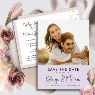 Cartão Postal De Anúncio Roxo Moderno Foto Casamento Salve A Data
