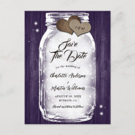 Cartão Postal De Anúncio Roxo Rustic Mason Jar String Luz Casamento De Made