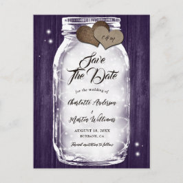 Cartão Postal De Anúncio Roxo Rustic Mason Jar String Luz Casamento De Made