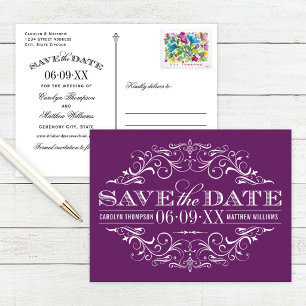 Cartão Postal De Anúncio Roxo Vintage Ameixa com Florescimento Casamento Sa
