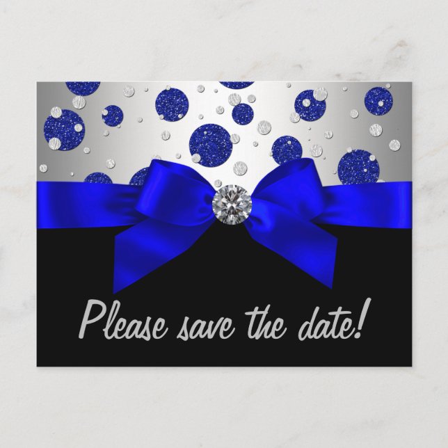 Cartão Postal De Anúncio Royal Blue Salve A Data Prata (Frente)