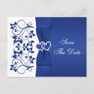Cartão Postal De Anúncio Royal Blue, White Floral Salve O Cartão De Posto D