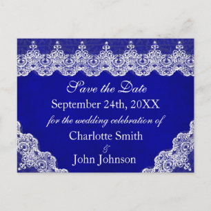 Cartão Postal De Anúncio Royal Personalizado Blue Cobalt Lace Salvar Data