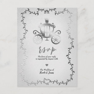 Cartão Postal De Anúncio RSVP de Casamento de Storybook da Carruagem Silver