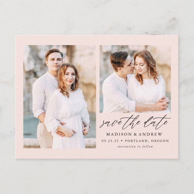 Cartão Postal De Anúncio Rubor | Elegante Foto de Rascunho 2 Salvar a Data (Frente)