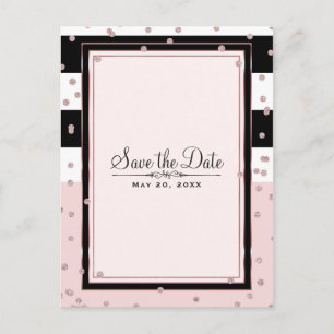 Cartão Postal De Anúncio Rubor Rosa Preto Branco Dourado Rosa Salve a Data