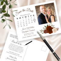 Rust Orange Rosas Foto e Calendário Salvar a Data