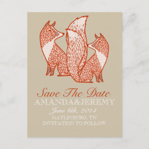 Cartão Postal De Anúncio Rust Red e Ivory Foxes Save Date