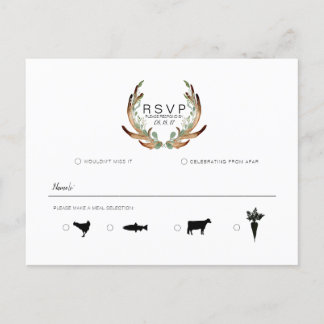 Cartão Postal De Anúncio Rustic Antler & Greenery Watercolor | RSVP