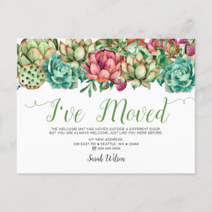 Cartão Postal De Anúncio Rustic Boho Succulent Cactus Eu Mudei-Me