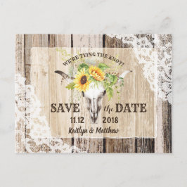 Cartão Postal De Anúncio Rustic Boho Sunflower Longhorn Lace Salvar Data