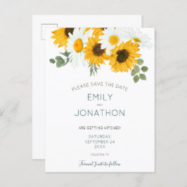Cartão Postal De Anúncio Rustic boho Sunflower Salva Data